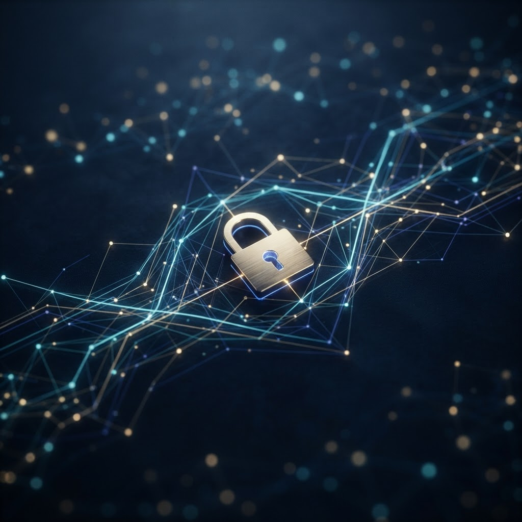 Abstract illustration of digital security, encryption and access control