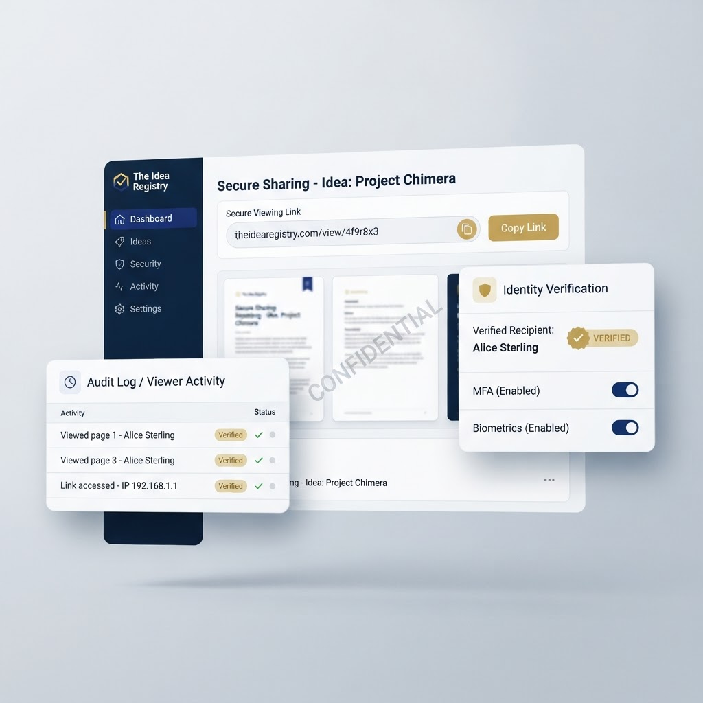 Share — Generate secure viewing links with identity verification, watermarks and complete audit trails.